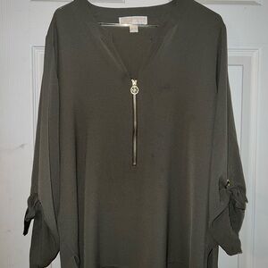 Michael Kors Chic Dark Olive Women's Blouse with Zipper